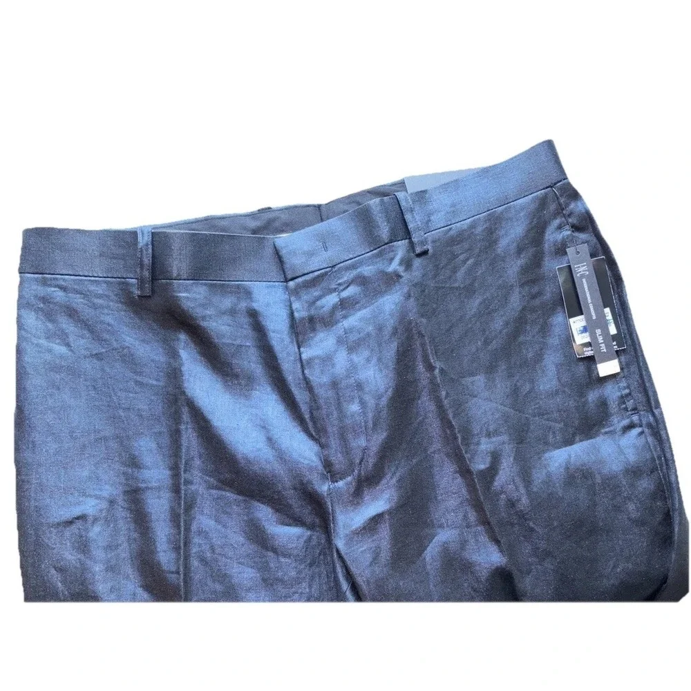 INC International Concepts Pants Mens 32x32 Blue Milan Slim Fit Dress Flat Front